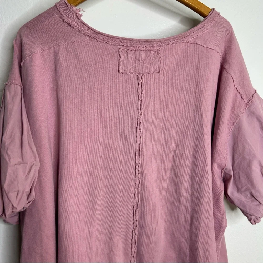 Free People 100% Cotton Pink Puff Sleeve Oversized T - Shirt Top